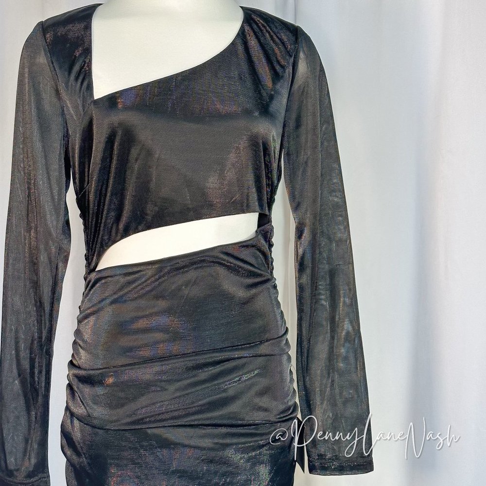 NWT Lulu's Night at the Club Black Metallic Cutout Bodycon Mini Dress Black - Picture 3 of 10